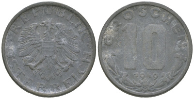 Австрия 10 грошей 1949 KM 2874 цинк 201-613