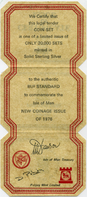 Остров Мэн набор из 6 монет 1976 в оригинальной пластиковой упаковке, с сертификатом, тираж 10000 экземпляров KM PS 9 (KM 33a-34a, 35.1a-36.1a, 39a, 40a) серебро  PROOF  3-6-2-21