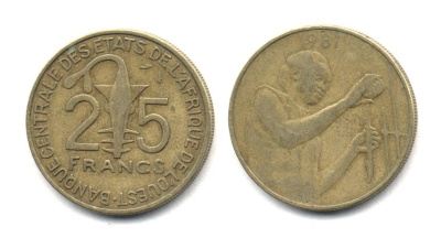 ЗАПАДНО-АФРИКАНСК ШТАТЫ 25 ФРАНКОВ 1981 25-1855