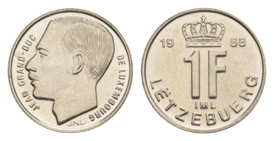 Люксембург 1 франк 1988 Герцог Жан (1964-1999) KM 63 сталь плакированная никелем UNC 4643-553