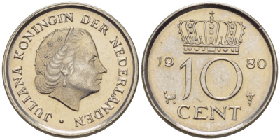 Нидерланды 10 центов 1980 Юлиана (1949-1980) KM 182 никель 66-432