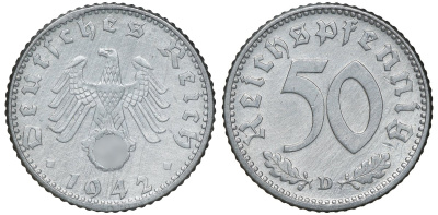Германия 50 рейхспфеннигов 1942 D KM 96, J. 372 алюминий UNC 72-1326