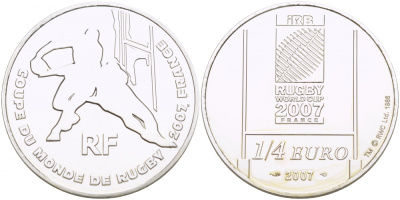 Франция 1/4 евро 2007 Чемпионат мира по регби KM 1483 серебро BUNC 1084-7-12
