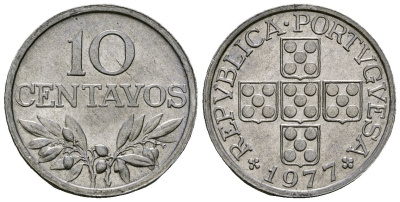 Португалия 10 сентаво 1977 KM 594 алюминий 4164-1064