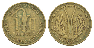 Западная Африка (BCEAO) 10 франков 1971 Центральный банк государств Западной Африки KM 1a медь алюминий никель 4642-232
