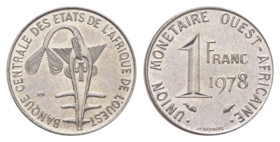 Западная Африка (BCEAO) 1 франк 1978 KM 8 нержавеющая сталь UNC 4617-415