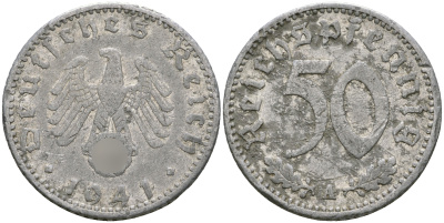 Германия 50 рейхспфеннигов 1941 A KM 96, J. 372 алюминий 08-1015