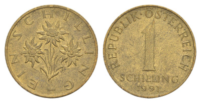 Австрия 1 шиллинг 1991 KM 2886 алюминиевая бронза 4551-427