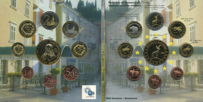 Словения набор из 9 монет 2004 европробники, включая 5 евро, буклет UNC 7-4-2-48