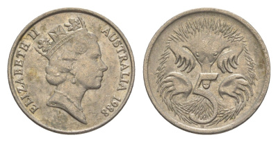 Австралия 5 центов 1988 Елизавета II (1952-2022), ехидна KM 80 медно-никель 4152-1155