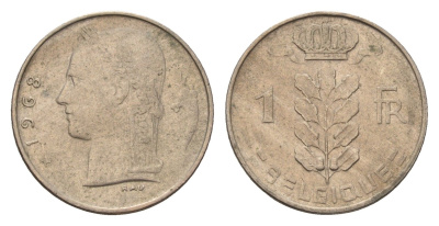 Бельгия 1 франк 1968 Belgique, Бодуэн I (1951-1993) KM 142 медно-никель 4617-818