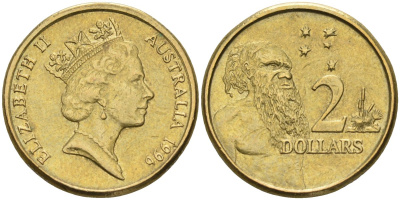 Австралия 2 доллара 1996 абориген, Елизавета II (1953-) KM 101 алюминиевая бронза 4126-1057