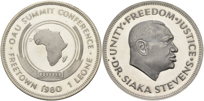 Сьерра-Леоне 1 леоне 1980 саммит "организации Африканского единства" KM 36 a серебро PROOF 04-136-45