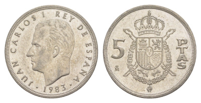 Испания 5 песет 1983 M, Хуан Карлос I (1975-2014) KM 823 медно-никель 4619-1246