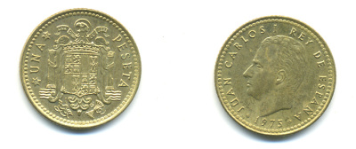 Испания 1 песета 1975 (76) Хуан Карлос I (1975-2001) KM 806 алюминиевая бронза 177-122