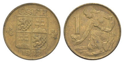 Чехословакия 1 крона 1992 KM 151 алюминиевая бронза 4633-642