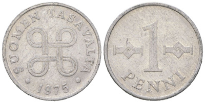 Финляндия 1 пенни 1975 KM 44a алюминий 4617-1136