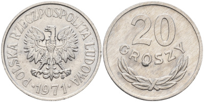 Польша 20 грошей 1971 MW KM А47 алюминий UNC 4132-354