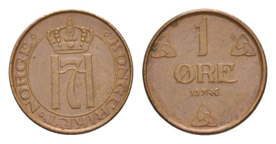 Норвегия 1 эре 1946 Хокон VII (1905-1957) KM 367 бронза 4632-1056