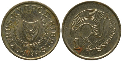 Кипр 1 цент 1994 KM 53.3 никель латунь 4154-1128