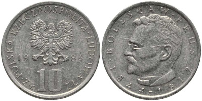 ПОЛЬША 10 ЗЛОТЫХ 1984 MW, БОЛЕСЛАВ ПРУС KM 73 медно-никель 113-747