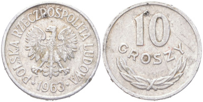 Польша 10 грошей 1963 Y AA47 алюминий 4614-627