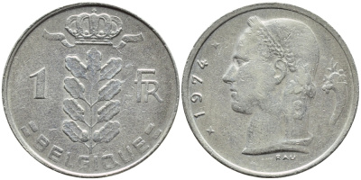 Бельгия 1 франк 1974 Belgique, Бодуэн I (1951-1993) KM 142.1 медно-никель 4382-1044
