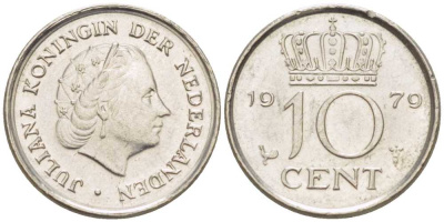 НИДЕРЛАНДЫ 10 ЦЕНТОВ 1979 ЮЛИАНА (1948-1980) KM 182 никель 211-1245