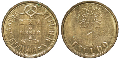 Португалия 1 эскудо 1986 KM 631 никель латунь 4596-334