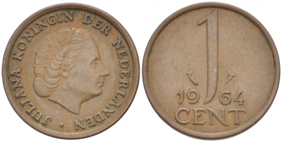 Нидерланды 1 цент 1964 Юлиана (1949-1980) KM 180 бронза 3457-1214