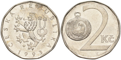 Чехия 2 кроны 1993 KM 9 сталь плакированная никелем 4156-147