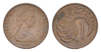 Новая Зеландия 1 цент 1974 Елизавета II (1952-2022), лист папоротника KM 31.1 бронза 4655-1133