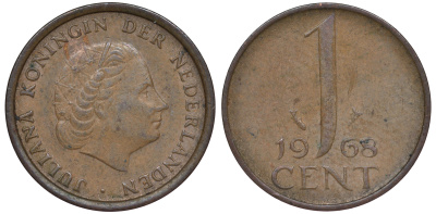 НИДЕРЛАНДЫ 1 ЦЕНТ 1968 ЮЛИАНА KM 180 бронза 45-1244