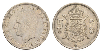 Испания 5 песет 1975 (79) Хуан Карлос I (1975-2014) KM 807 медно-никель 4650-117
