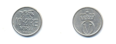 Норвегия 10 эре 1964 пчела, Улаф V (1958-1991) KM 411 медно-никель 4379-951