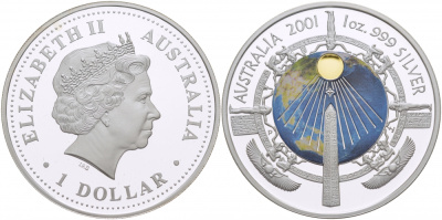 Австралия 1 доллар 2001 Миллениум, оригинальная монета с цветной эмалью, Египет, позолота KM 594 серебро PROOF 00-00