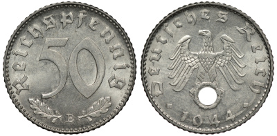 Германия 50 рейхспфеннигов 1944 B цена по каталогу МТ 85 евро J. 372, KM 96 алюминий UNC 413-4934