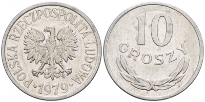ПОЛЬША 10 ГРОШЕЙ 1979 MW KM АА47 алюминий 110-111