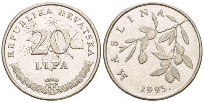 Хорватия 20 лип 1995 олива, легенда на хорватском KM 7 сталь плакированная никелем 4549-168