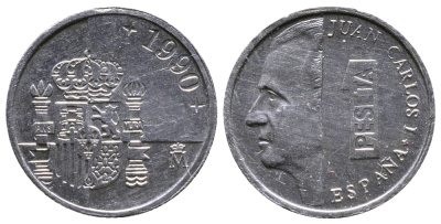 ИСПАНИЯ 1 ПЕСЕТА 1990 ХУАН КАРЛОС I (1975-) KM 832 алюминий 26-944
