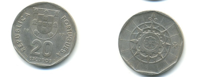 ПОРТУГАЛИЯ 20 ЭСКУДО 1987 INCM KM 634.1 медно-никель 54-2415