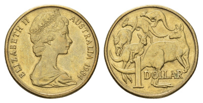 Австралия 1 доллар 1984 Елизавета II (1952-2022), кенгуру, год-тип KM 77 алюминиевая бронза aUNC 4671-456