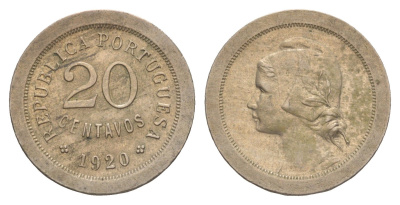 Португалия 20 сентаво 1920 KM 571 медно-никель UNC 4127-811
