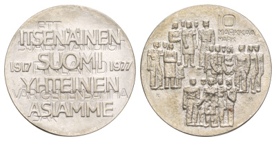 Финляндия 10 марок 1977 60 лет независимости KM 55 серебро BU 4537-512