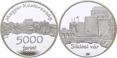 Венгрия 5000 форинтов 2008 серия венгерские крепости, замок в Сиклош, тираж 10000 экземпляров KM 807 серебро PROOF 1077-9-34