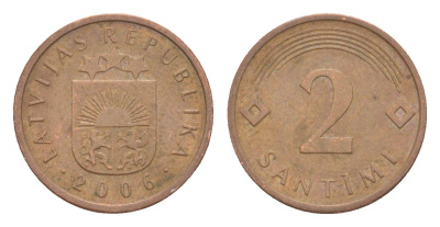 Латвия 2 сантима 2006 KM 21 сталь плакированая медью 3999-1113