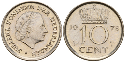 Нидерланды 10 центов 1978 Юлиана (1948-1980) КМ 182 никель    4598-337