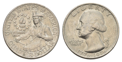 США 25 центов (квотер, 1/4 доллара) 1976 200 лет независимости (1776-1976), Вашингтон, барабанщик KM 204 медь плакированная медно-никелем 4673-1047