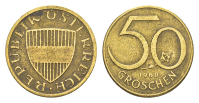 Австрия 50 грошей 1960 KM 2885 алюминиевая бронза 4160-1044