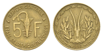 Западная Африка (BCEAO) 5 франков 1997 Центральный банк государств Западной Африки KM 2a медь алюминий никель 4643-749